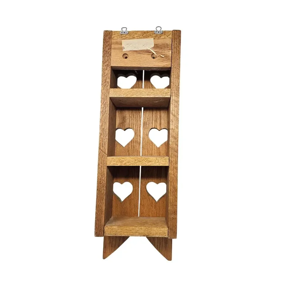Vintage 80s Heart Cut Out Solid Oak Wood Shutter Shelf Trinket Farmhouse Cottage